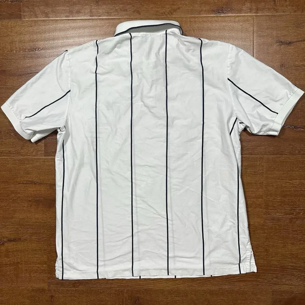 Vintage 90s Ralph Lauren Tennis Polo Shirt Mens L White Stripe Pima Cotton Peru